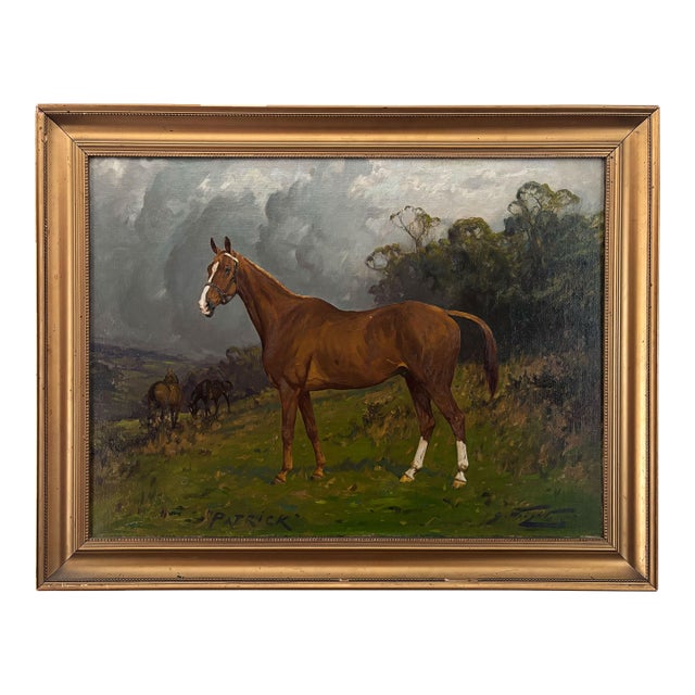 Antique Horse Painting by George Wright "Portrait of ‘Patrick’ a Chestnut Hunter" Oil on Canvas, 1920s For Sale