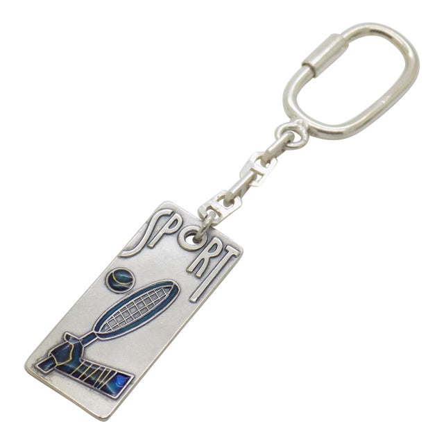 Vintage Italian Handmade Genuine Silver Italian Futurism Sport Tennis Keyring For Sale