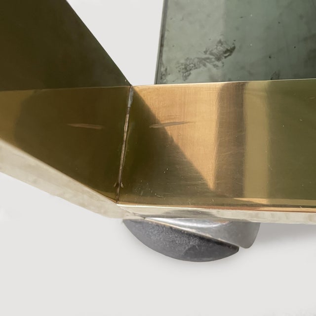 Italian Modern Brass and Smoked Glass Bar Cart, 1970s For Sale - Image 11 of 13
