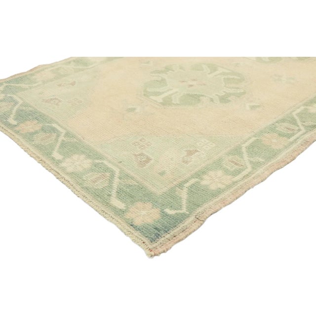 Vintage Turkish Oushak Runner with Romantic Gustavian and Swedish Rococo Style 02'11 x 06'10. Take a timeless, tailored...