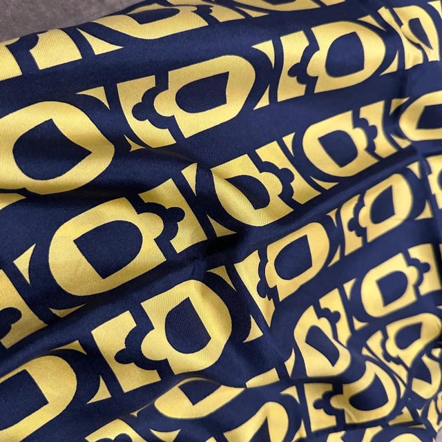 Textile An Elegant 1980s Blue and Yellow Silk Scarf by Pierre Lanvin For Sale - Image 7 of 10