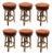 1950s Restored Rattan Double Stand Arched Leg Barstool With Red Seat- Set of 6 For Sale