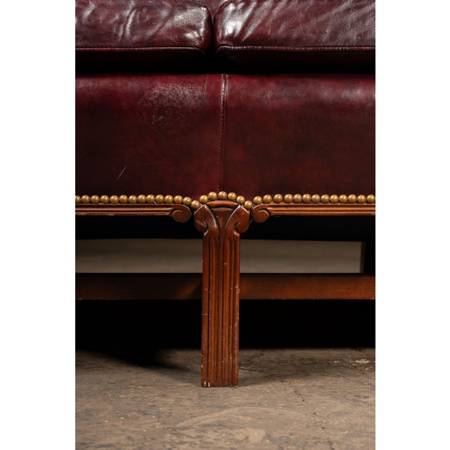 Vintage Chippendale-Style Camelback Chesterfield Leather Sofa in Oxblood For Sale - Image 10 of 12