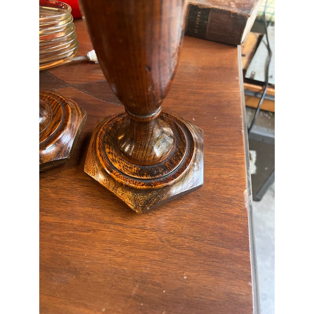 Brown 1970s Country Core Pair of Wooden Candleholders and Pink Candles For Sale - Image 8 of 11