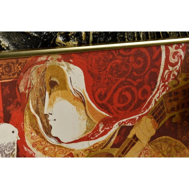 Spanish Artist Sunol Alvar the Guitarist and the Pigeons Framed Lithograph For Sale - Image 6 of 10