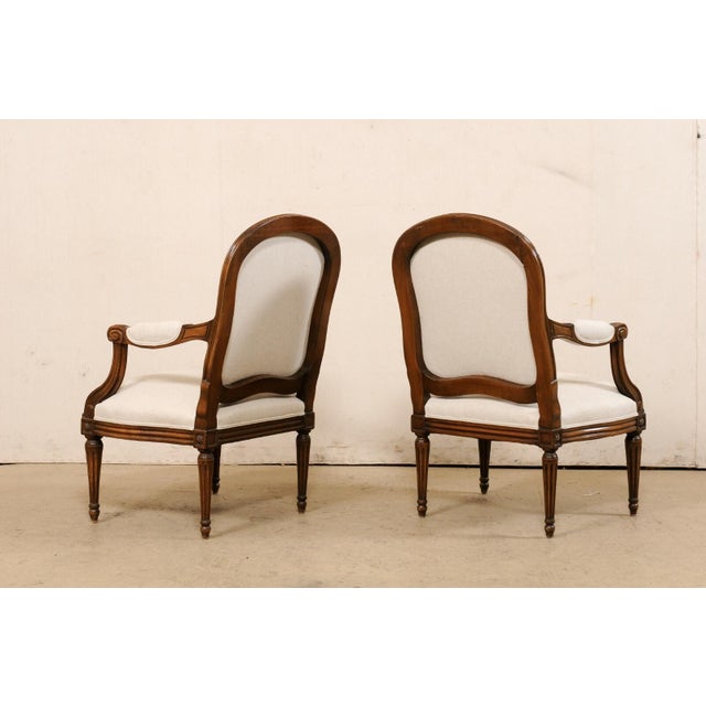 19th C. French Pair Upholstered Fauteuils For Sale - Image 9 of 12