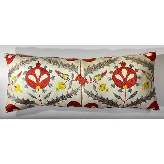 Vintage Uzbek Suzani Hand-Embroidered Pomegranate Pillow For Sale - Image 11 of 13