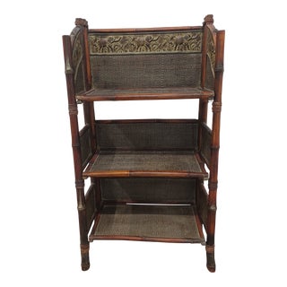 1990s Vintage Bamboo Embossed Metal Three Tier Folding Bookcase For Sale