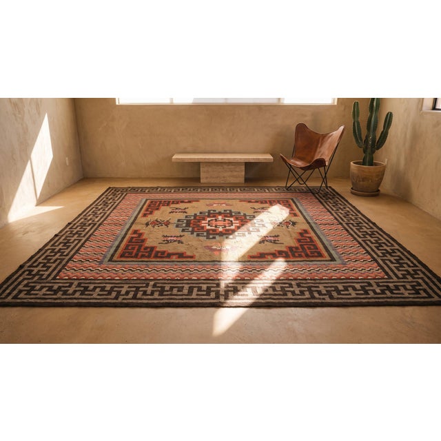 Camel 1900s Tan Camel Medallion Antique N. Chinese Mongolian Rug 11'10" X 12'2" Handknotted Wool Carpet For Sale - Image 8 of 10
