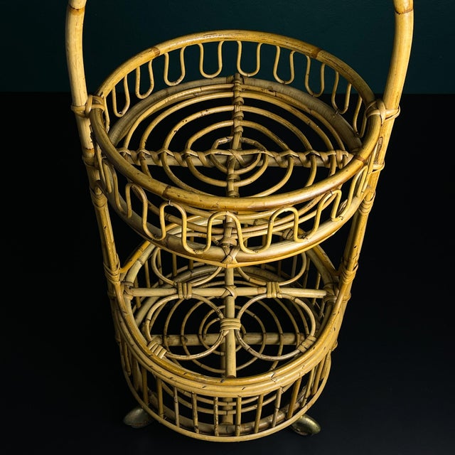 Vintage Bamboo and Rattan Round Service Bar Cart, 1960s For Sale - Image 16 of 18