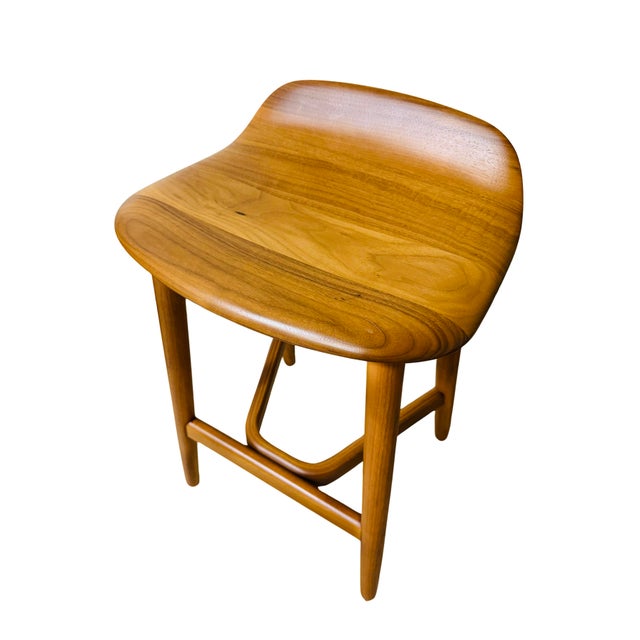 Geiger Attributed Crosshatch Counter Stool by Eoos for MillerKnoll | Solid Walnut Sculptural Wood Bar Stool For Sale - Image 6 of 13
