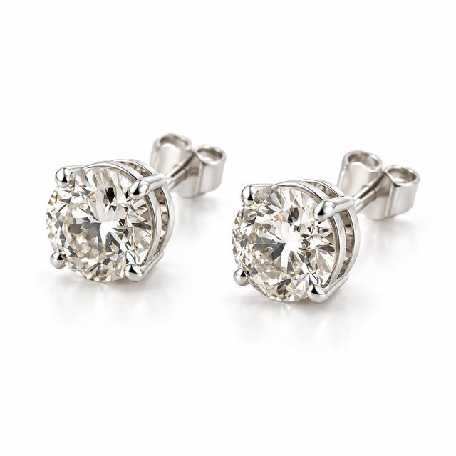 3.03ct M Si Round Natural Diamond Stud Earrings in 14k White Gold, Pair For Sale In New York - Image 6 of 6