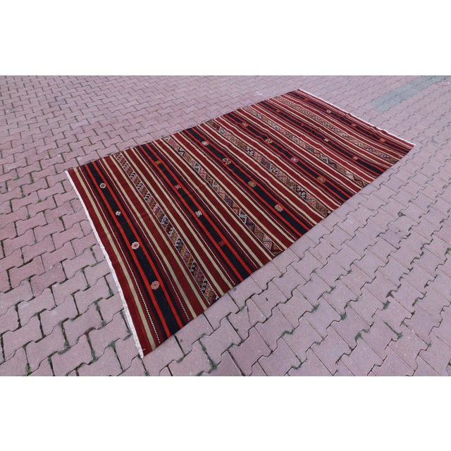 Mid-Century Modern 1960 Scandinavian Style Burgundy Stripe Desing Kilim Rug For Sale - Image 3 of 13