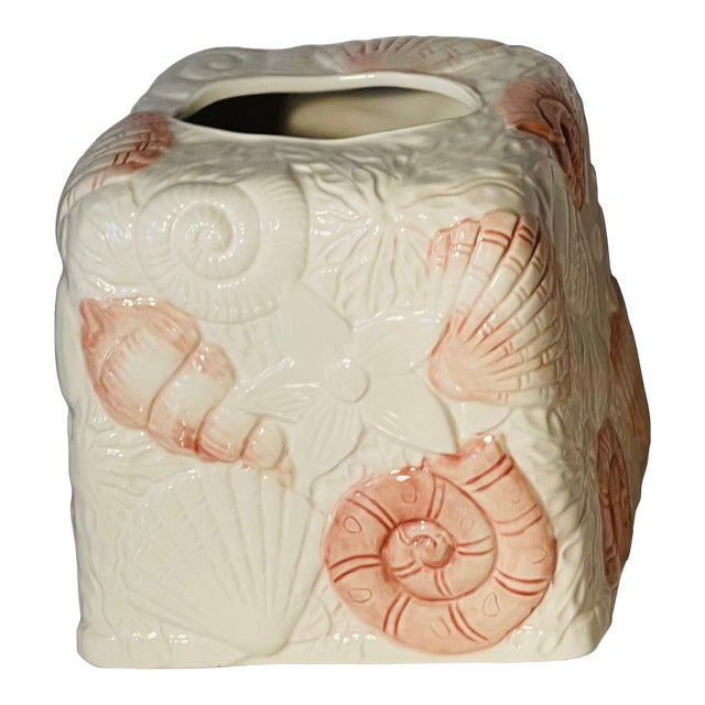 Ceramic Tissue Box Cover Coastal Sea Shells For Sale