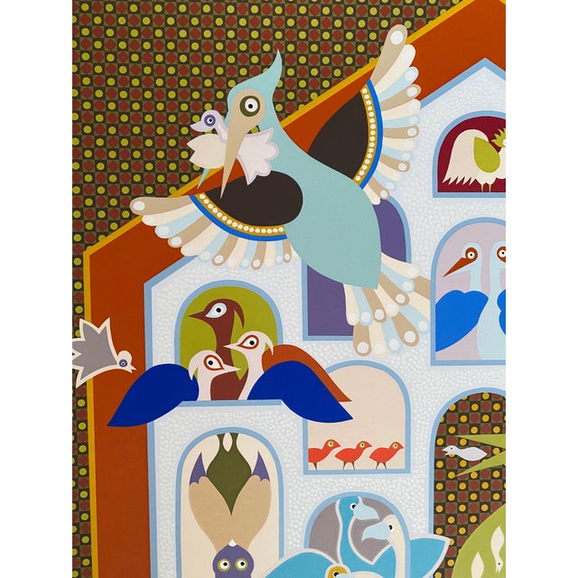 Early 20th Century David Sharir, Israeli Naive Folk Art Birdhouse Silkscreen Lithograph David Sharir Birds For Sale - Image 5 of 10