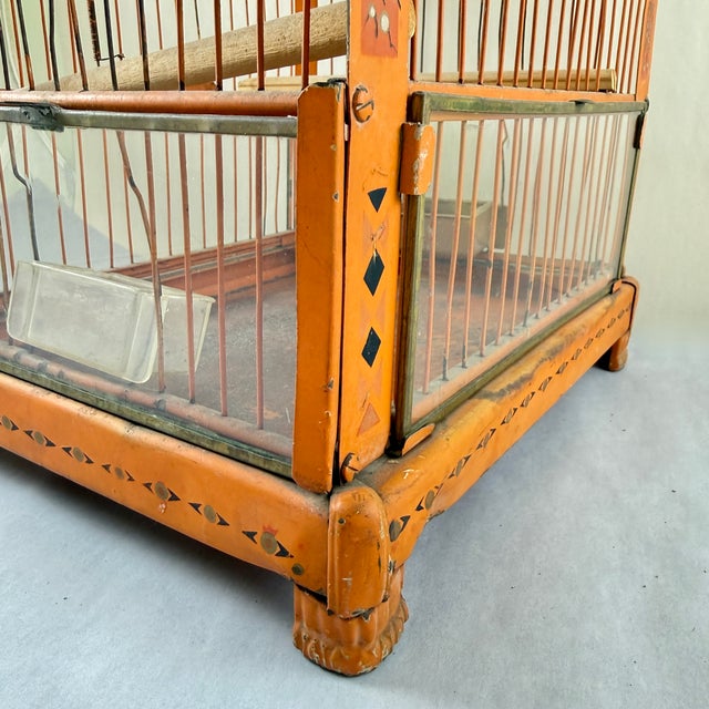 Orange Japanned Metal Bird Cage, Hand-Painted, Circa 1900-1920 For Sale - Image 14 of 18
