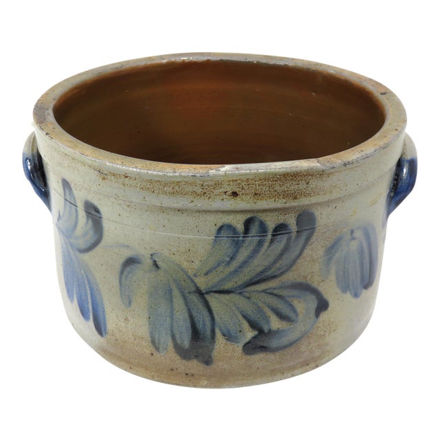 Antique American Blue Decorated Stoneware Butter Crock Chairish