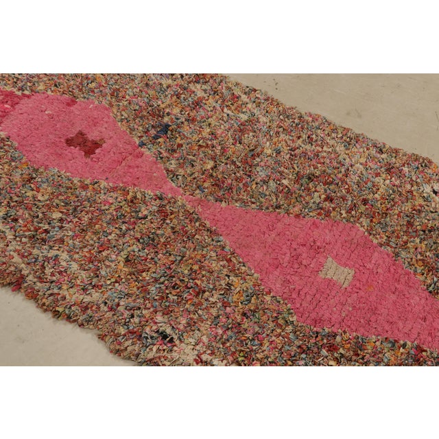 Textile Vintage Mid-Century Moroccan Berber Runner With Pink Lozenges For Sale - Image 7 of 9