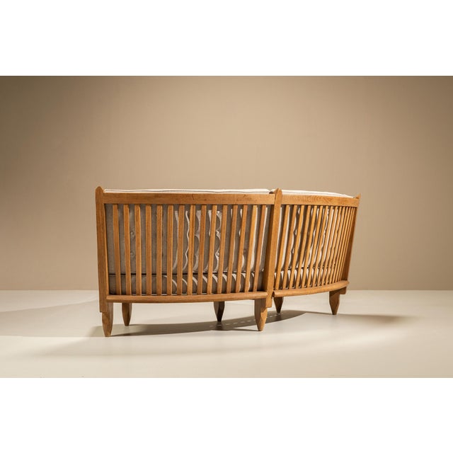 Wood Curved Oak Sofa by Guillerme et Chambron, France, 1960s For Sale - Image 7 of 18