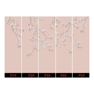 W36" * H120"/Panel, a Set of 6 Panels Magnolia Wallpaper, Mauve Magnolia Wallpaper For Sale