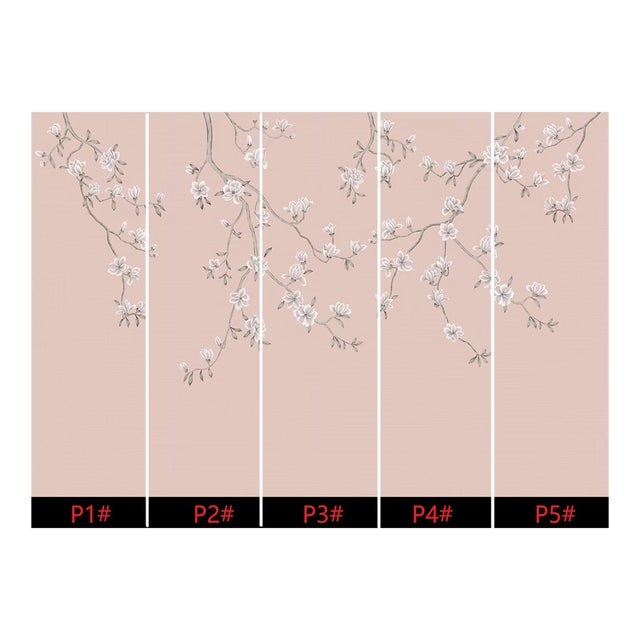 W36" * H120"/Panel, a Set of 6 Panels Magnolia Wallpaper, Mauve Magnolia Wallpaper For Sale