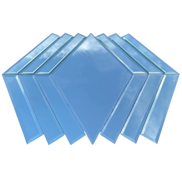 Silver Vintage Beveled Diamond Mirror Flanked by 12 Rectangular Beveled Mirrors For Sale - Image 8 of 14