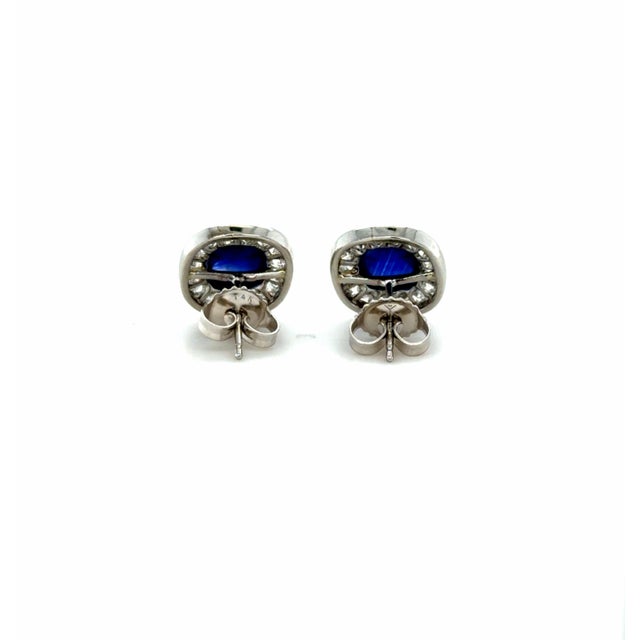 1950s Pair of Agl Ceylon Sapphire and Diamond Earrings, Platinum For Sale - Image 4 of 8
