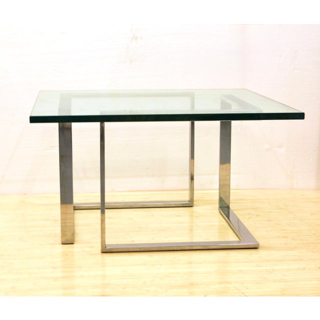 Mid-Century Modern 1980s Modernist Chrome & Glass Square Coffee Table For Sale - Image 3 of 7