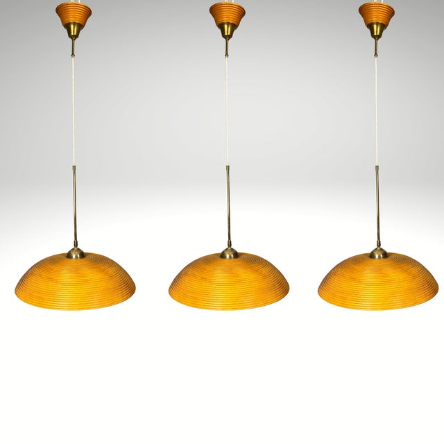 Mid-Century Modern Rattan Bamboo Pendant Lamps, 1970s, Set of 3 For Sale - Image 16 of 16