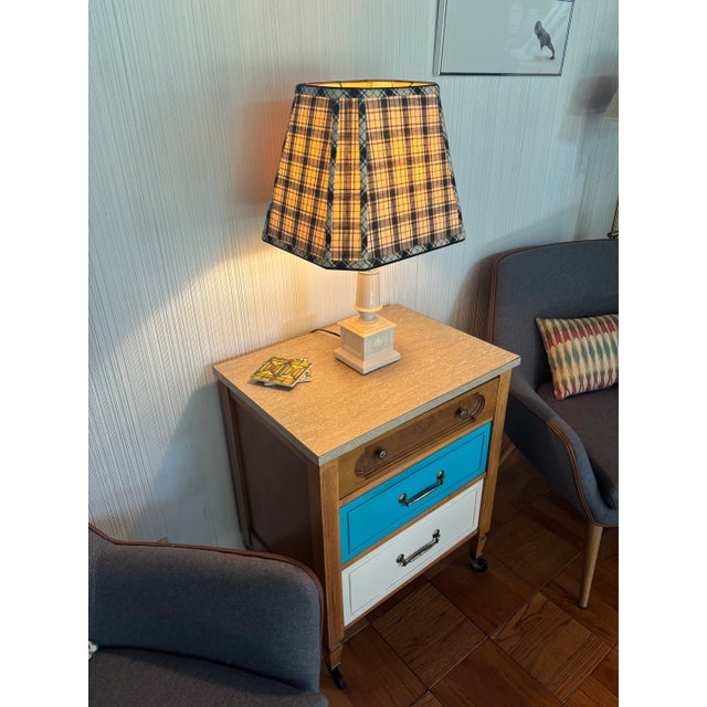 Vintage Hand Made Hexagon Black & Tan Plaid Lamp Shade For Sale - Image 4 of 12