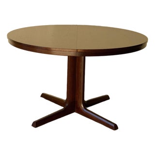 Vintage Danish Mid-Century Round Oak Dining Table — Sculptural Pedestal Base 1960s For Sale