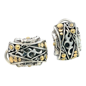 Late 20th Century John Hardy Estate Post Omega Back Earrings Sterling Silver 18k Y Gold, A Pair