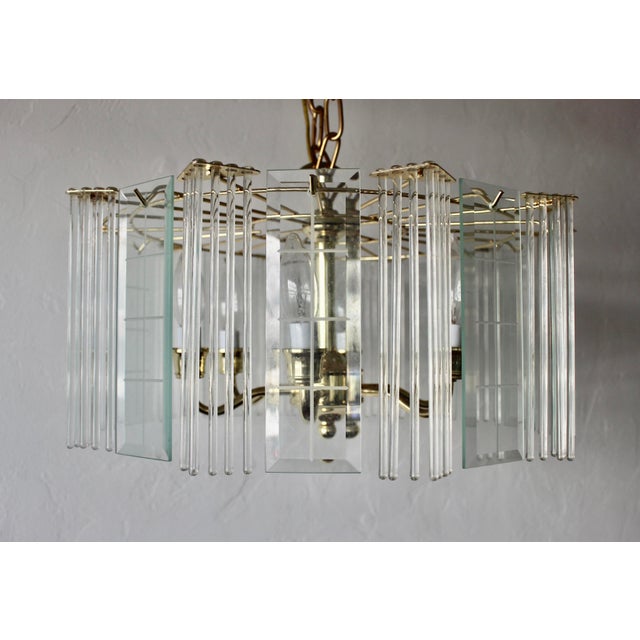 1970s Sciolari Style Glass Rod Beveled Glass Panel Chandelier For Sale - Image 9 of 18