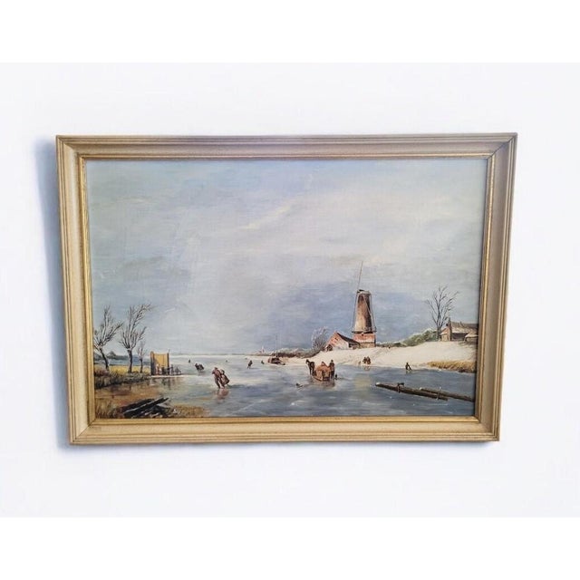 Dutch Winter Landscape, 1800s, Oil on Canvas, Framed For Sale - Image 10 of 10