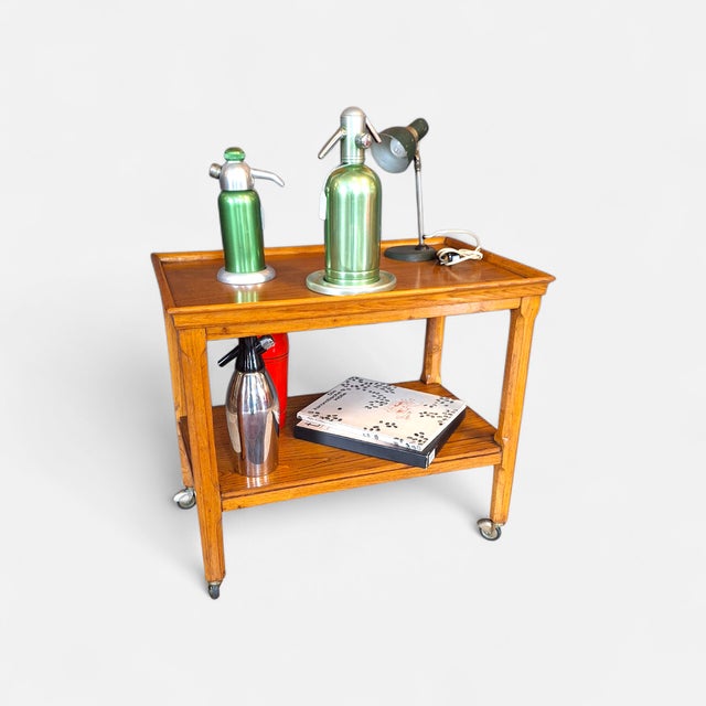 Oak Bar Trolley with Wheels, Italy, 1960s For Sale - Image 6 of 7