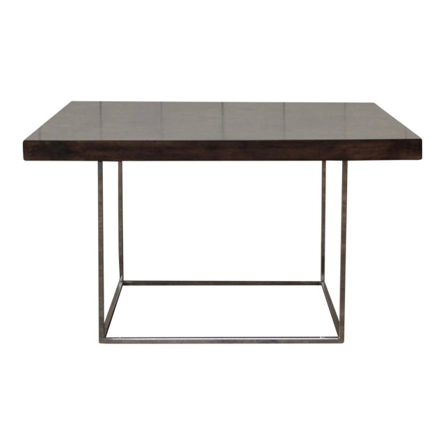 Milo Baughman Style Square Chrome and Burl Coffee Table For Sale