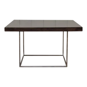 Milo Baughman Style Square Chrome and Burl Coffee Table