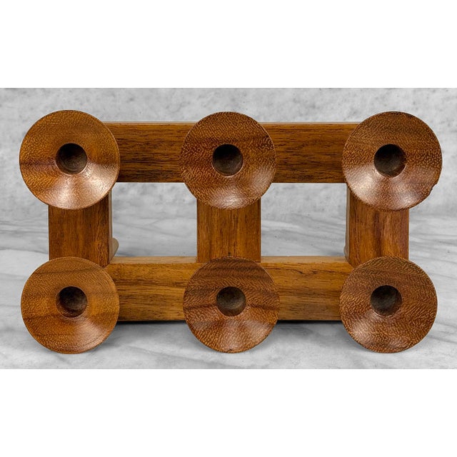 Brown Mid-Century Danish Teak Sculptural Candelabra Candlestick Holder For Sale - Image 8 of 9