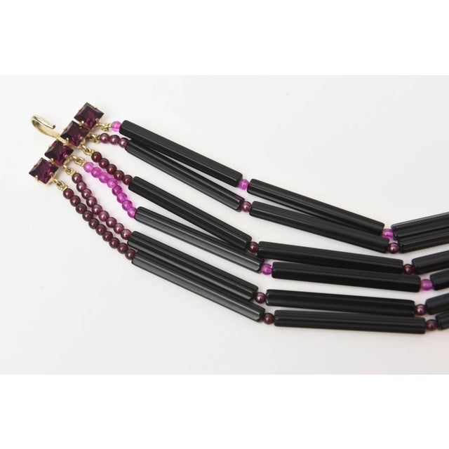 Yves Saint Laurent Vintage Yves Saint Laurent Glass 6 Strand Necklace, Purple and Black, 1970's For Sale - Image 4 of 10