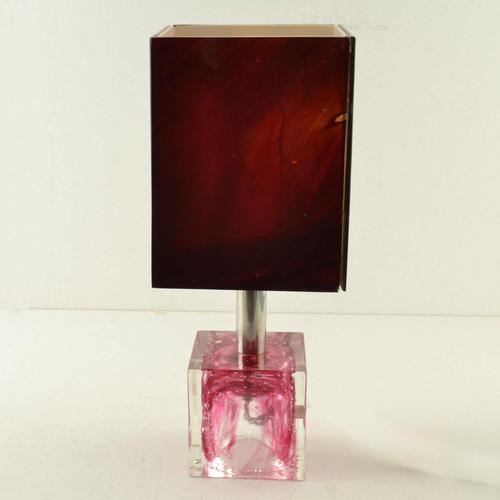 Cubic Table Lamps in Pink Glass from Poliarte, 1960, Set of 2 For Sale - Image 9 of 12