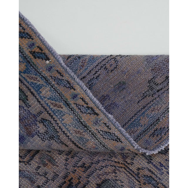 1970s Vintage Handmade Wool Cotton Blue Area Rug For Sale - Image 10 of 12