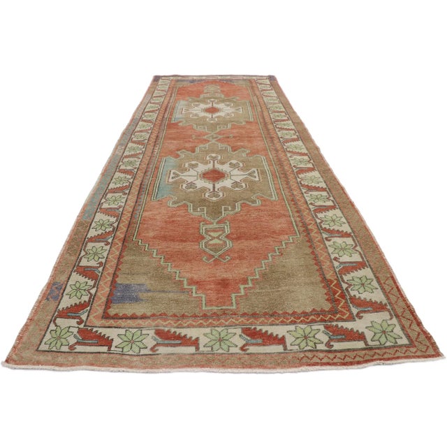 Tribal Late 20th Century Vintage Turkish Oushak Rug - 04'07 X 12'07 For Sale - Image 3 of 8