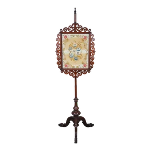 Antique English Regency Mahogany Pole Screen Fire Hearthware Tapestry Stand