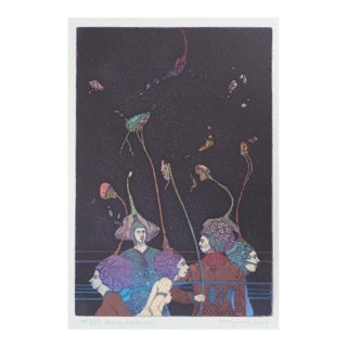 1984 Abstract Walter Crump Surreal Colored Intaglio Print For Sale