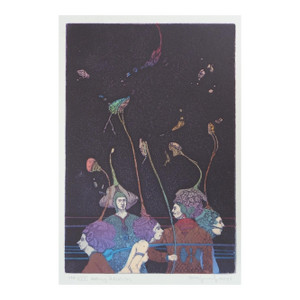 1984 Abstract Walter Crump Surreal Colored Intaglio Print