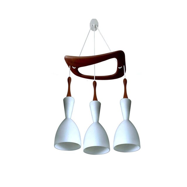 Mid-Century Modern Vintage Pendant Light in Teak and Glass from Rispal For Sale - Image 3 of 18