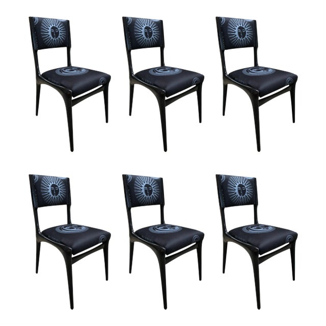 Carlo de Carli Chairs - Set of 6 Reupholstered with Fabric by Fornasetti For Sale
