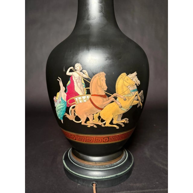 Black Early 20th Century Pair of French Neoclassical Black-Ground Porcelain Lamps Attributed to Samson For Sale - Image 8 of 9