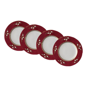 4 Copeland Blanc De Chine Spode Dinner Plates - Wide Deep Pink White Raised Flowers