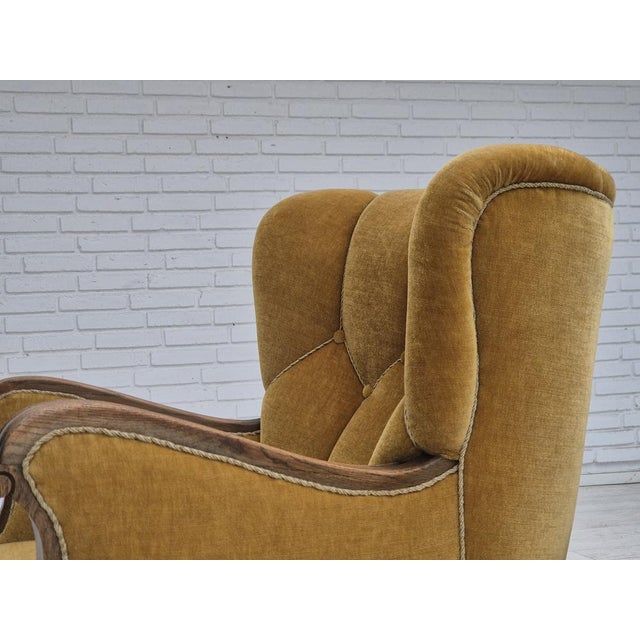 Danish Armchair in Oak and Yellow Furniture Velour, 1960s For Sale - Image 10 of 18